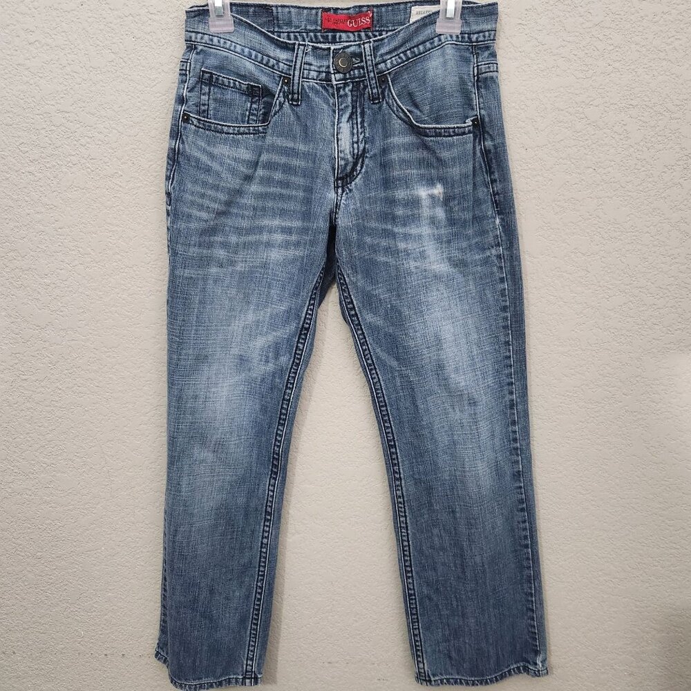 Guess Relaxed Straight Fit Jeans Mens Size 28 Distressed Faded Blue Rowland